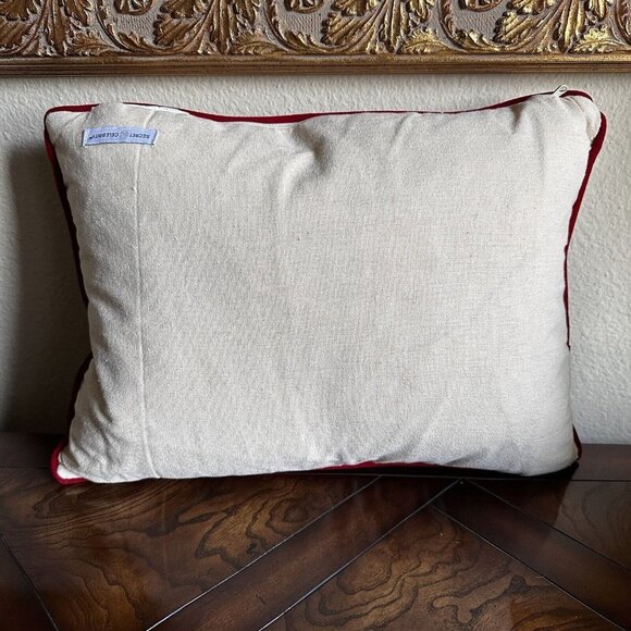 Secret Celebrity Throw Pillow‎ Decor Poinsettia Christmas Down Filled 16" x 12" - Picture 8 of 12